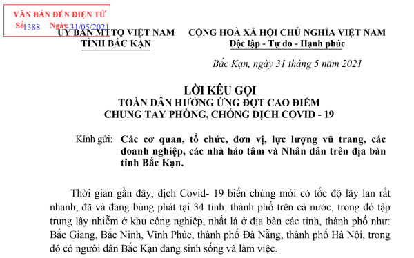 MTTQ Việt Nam tỉnh Bắc Kạn kêu gọi: “Toàn dân hưởng ứng đợt cao điểm chung tay phòng, chống dịch Covid-19”
